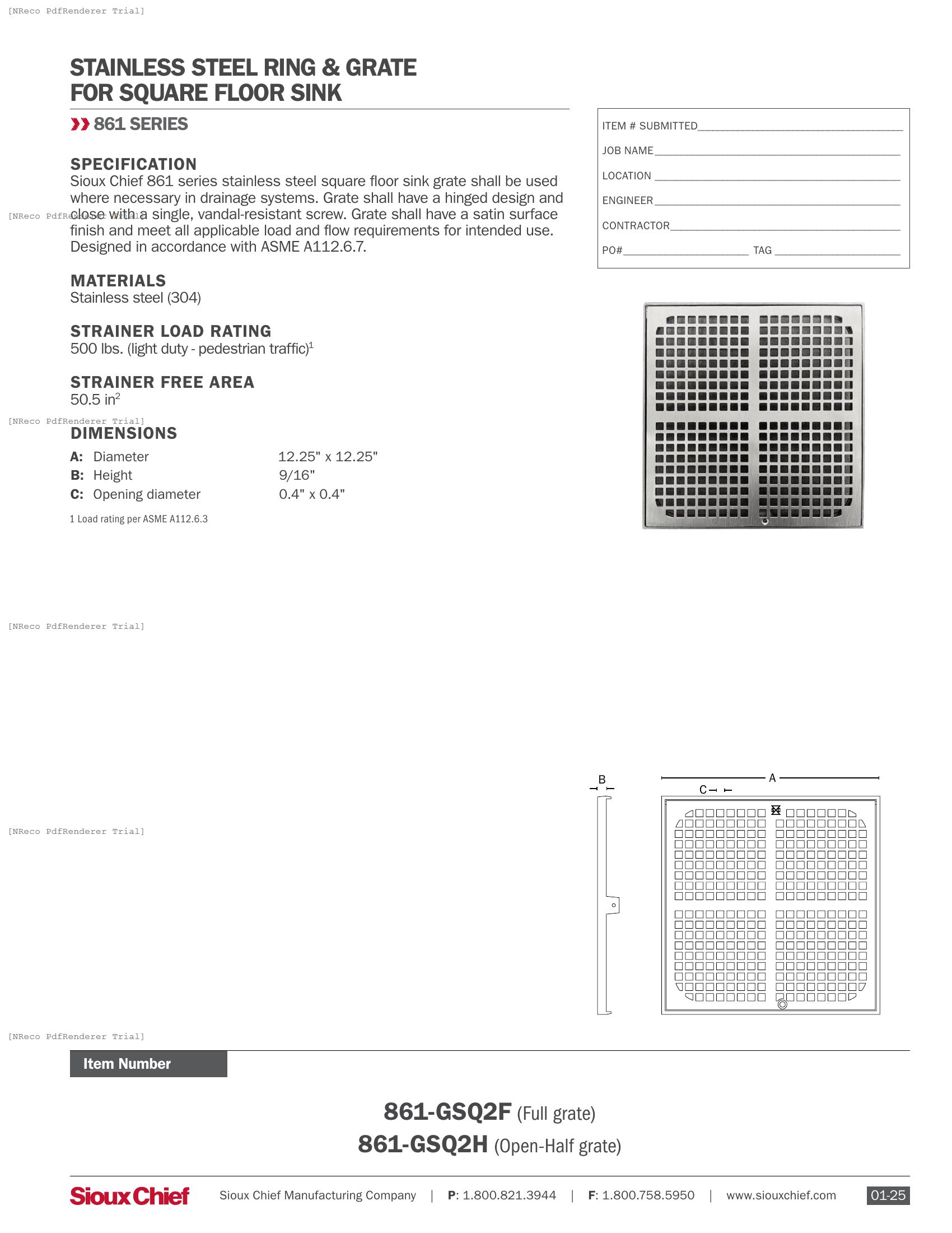 861-GSQ2 SERIES - STAINLESS STEEL FLOOR SINK GRATE - SPEC SHEET.PDF Specification Document
